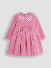 JoJo Maman Bébé Rose Pink Floral Embroidered Rib Cheesecloth Dress - Image 1 of 3