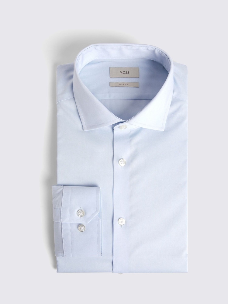 MOSS LIGHT BLUE Slim Stretch Shirt - Image 4 of 4 MOSS LIGHT BLUE Slim Stretch Shirt - Image 4 of 4