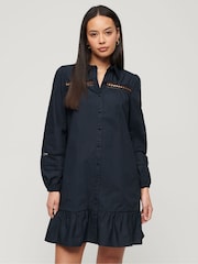 Синий - Superdry платье-рубашка из 100% хлопка с кружевной отделкой - Изображение 1 из 3