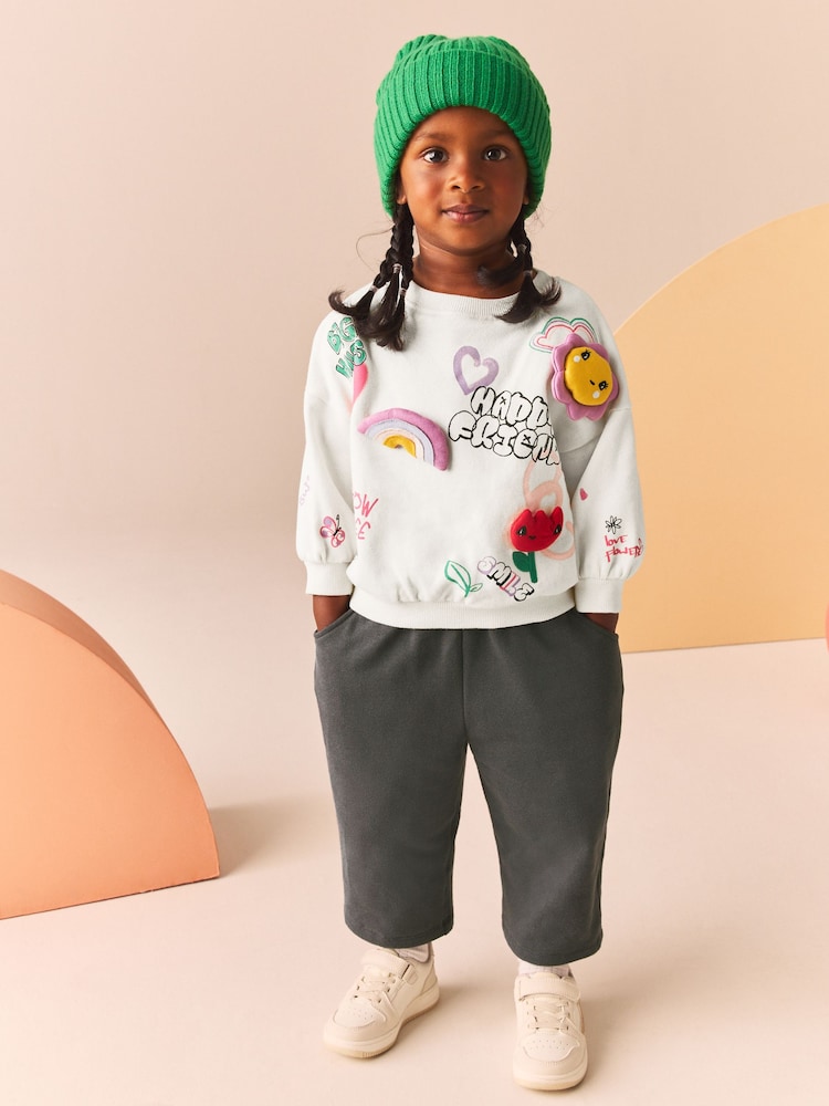 White 100% Cotton Sweatshirt And Joggers Set (3mths-7yrs) - Image 1 of 10