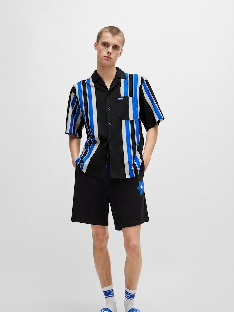 HUGO Blue Oversize Stripe Resort Shirt - Image 1 of 6 HUGO Blue Oversize Stripe Resort Shirt - Image 1 of 6