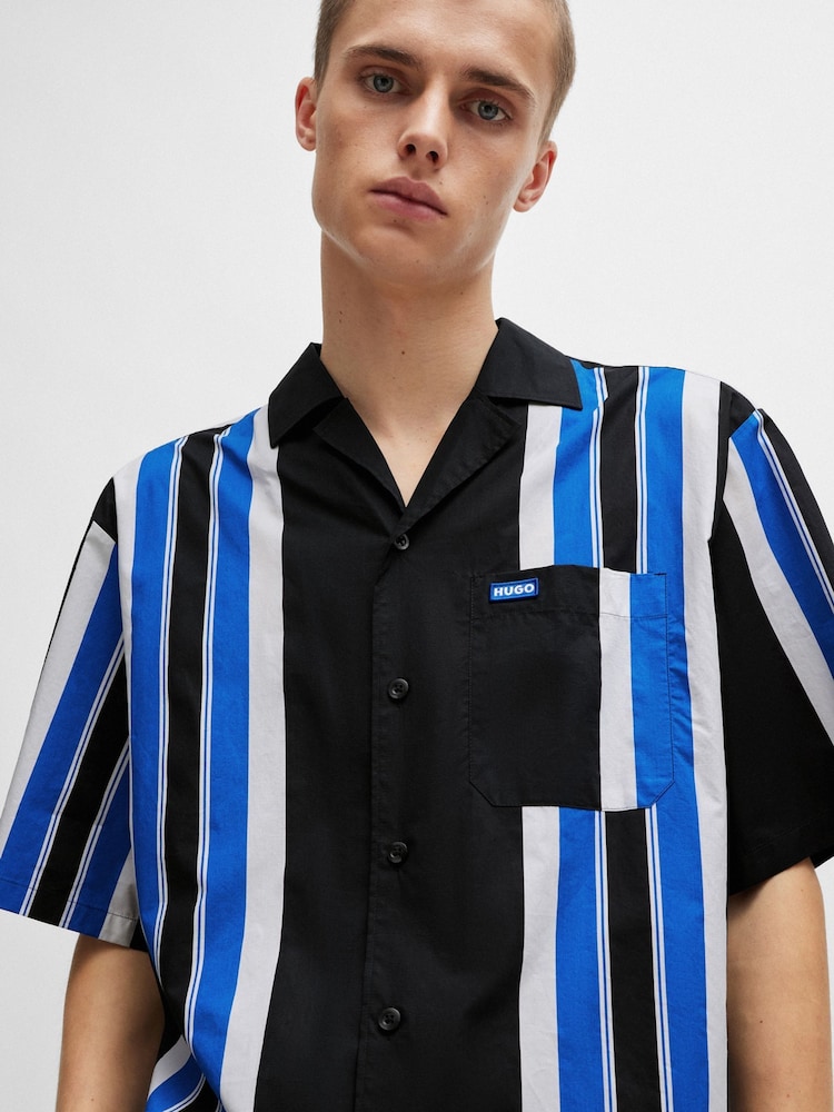HUGO Blue Oversize Stripe Resort Shirt - Image 2 of 6 HUGO Blue Oversize Stripe Resort Shirt - Image 2 of 6