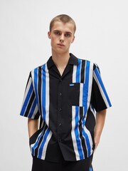 HUGO Blue Oversize Stripe Resort Shirt - Image 4 of 6