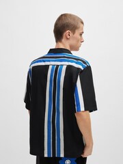 HUGO Blue Oversize Stripe Resort Shirt - Image 5 of 6