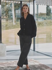 Black Wool Blend Yak Soft Touch Front Pocket Knitted Cardigan - Image 2 of 9