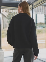 Black Wool Blend Yak Soft Touch Front Pocket Knitted Cardigan - Image 4 of 9