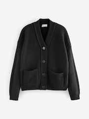 Black Wool Blend Yak Soft Touch Front Pocket Knitted Cardigan - Image 6 of 9