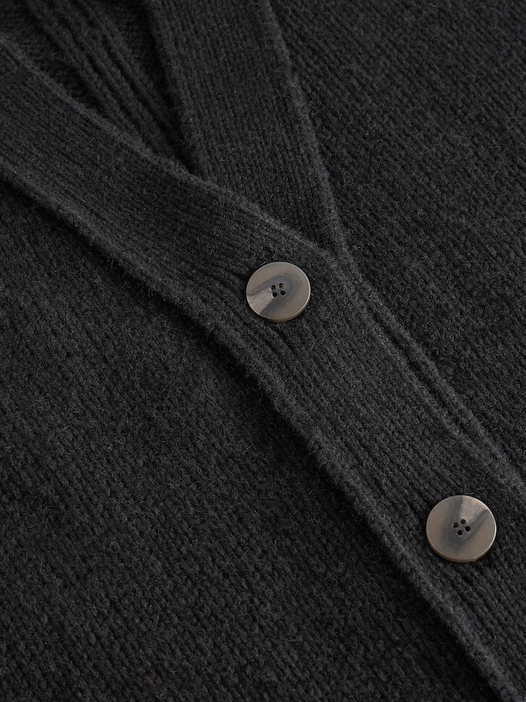 Black Wool Blend Yak Soft Touch Front Pocket Knitted Cardigan - Image 9 of 9