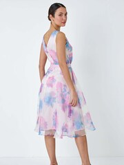 Roman Pink Floral Print Organza Fit & Flare Dress - Image 3 of 5
