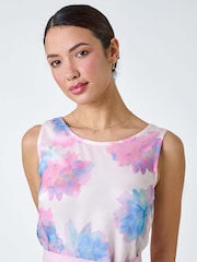 Roman Pink Floral Print Organza Fit & Flare Dress - Image 4 of 5