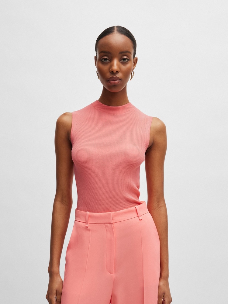 BOSS Pink Slim Fit Rib Sleeveless Knitted Top - Image 1 of 5