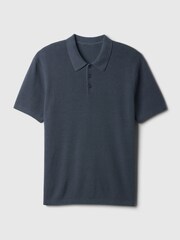 Gap Blue Cotton Textured Short Sleeve Polo Shirt - Image 4 of 4