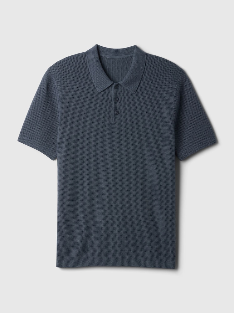 Gap Blue Cotton Textured Short Sleeve Polo Shirt - Image 4 of 4 Gap Blue Cotton Textured Short Sleeve Polo Shirt - Image 4 of 4