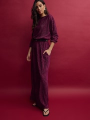 Burgundy Red Long Sleeve Velvet Maxi Dress - Image 1 of 9