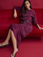 Burgundy Red Long Sleeve Velvet Maxi Dress - Image 3 of 9