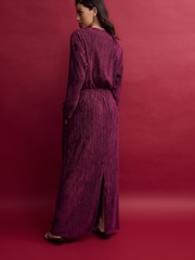 Burgundy Red Long Sleeve Velvet Maxi Dress - Image 4 of 9