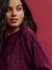 Burgundy Red Long Sleeve Velvet Maxi Dress - Image 5 of 9