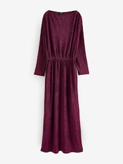 Burgundy Red Long Sleeve Velvet Maxi Dress - Image 6 of 9