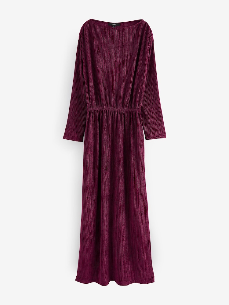 Burgundy Red Long Sleeve Velvet Maxi Dress - Image 6 of 9