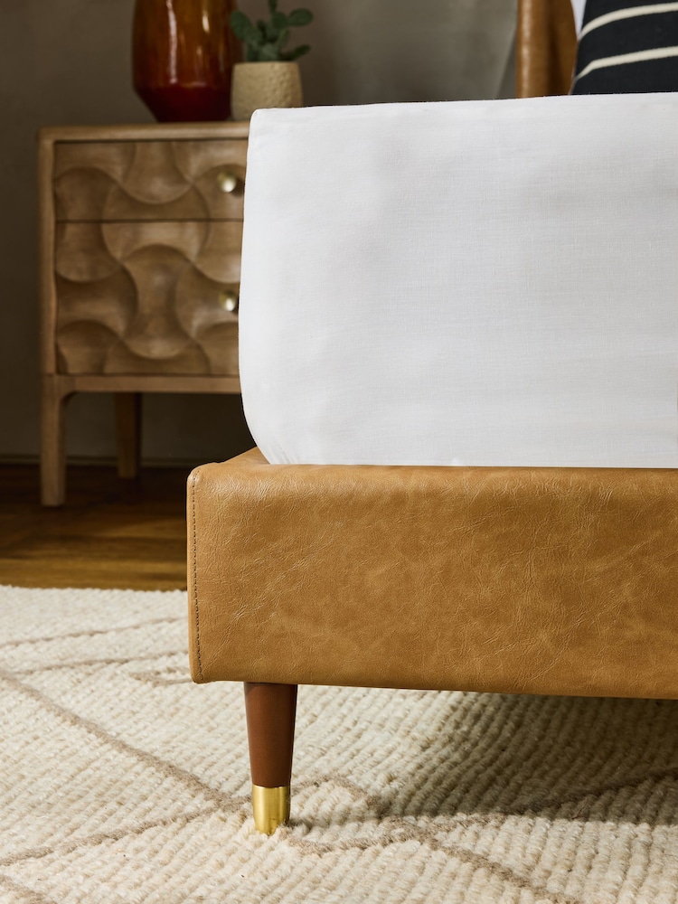 Vintaged Faux Leather Light Brown Flinton Upholstered Bed Frame - Image 2 of 7