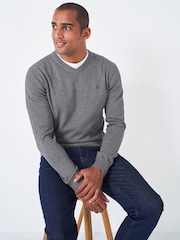 Crew Clothing Company Grey V-Neck Jumper - Image 1 of 4