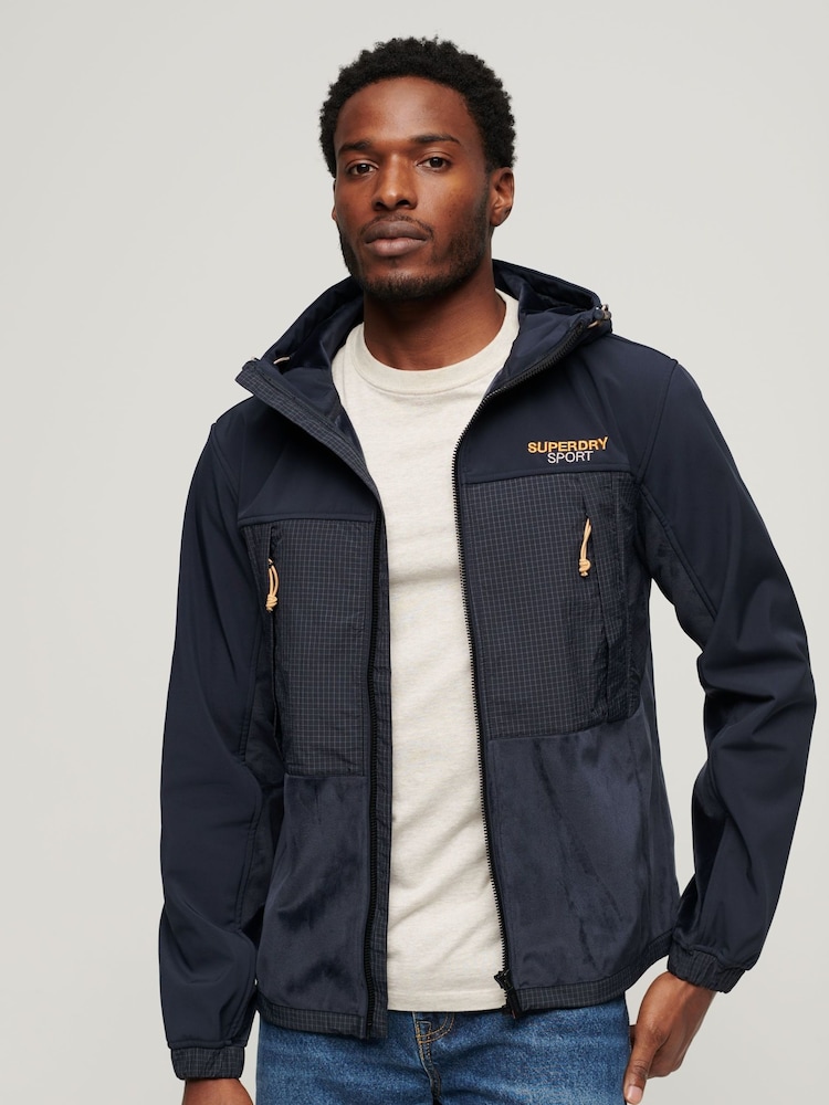 Superdry Blue Hooded Hybrid Trekker Jacket - Image 1 of 4