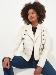 Joe Browns Cream Mandarin Collar Cropped Leather Jacket - Image 1 of 6