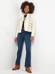 Joe Browns Cream Mandarin Collar Cropped Leather Jacket - Image 2 of 6
