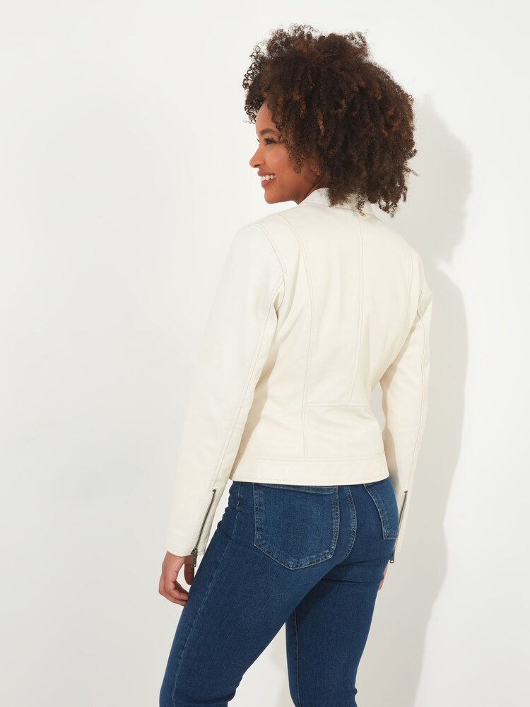 Joe Browns Cream Mandarin Collar Cropped Leather Jacket - Image 3 of 6