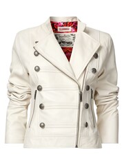 Joe Browns Cream Mandarin Collar Cropped Leather Jacket - Image 5 of 6
