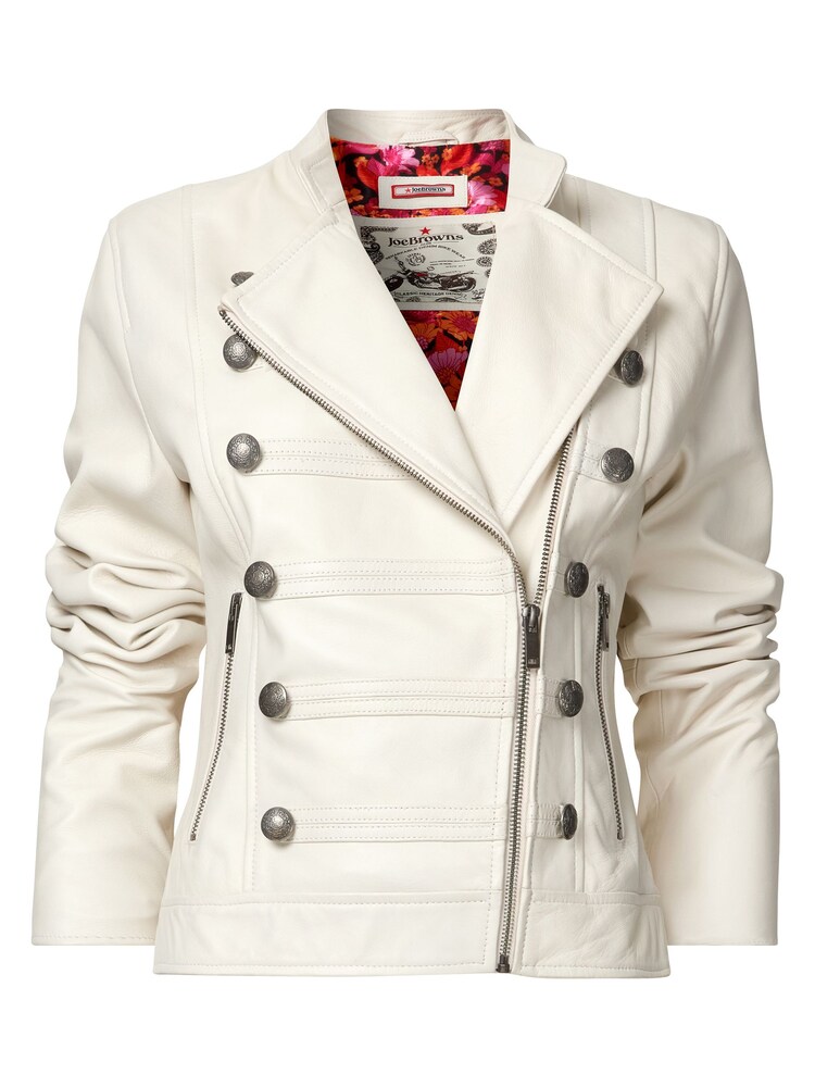 Joe Browns Cream Mandarin Collar Cropped Leather Jacket - Image 5 of 6