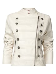 Joe Browns Cream Mandarin Collar Cropped Leather Jacket - Image 6 of 6