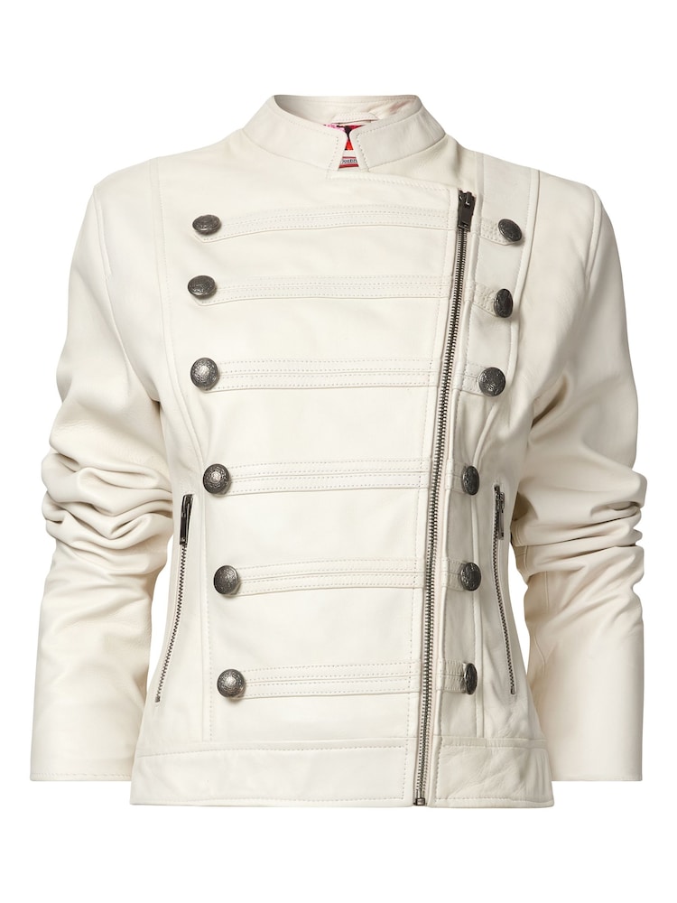 Joe Browns Cream Mandarin Collar Cropped Leather Jacket - Image 6 of 6