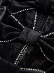 Black Diamante Long Sleeve Velvet Bow  Mini Dress - Image 4 of 5