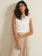Phase Eight Cream Sutton Sleeveless Drape Rib Top - Image 1 of 6