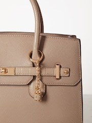 Lipsy Camel Faux Leather Lock Detail Top Handle Tote Bag - Image 2 of 4