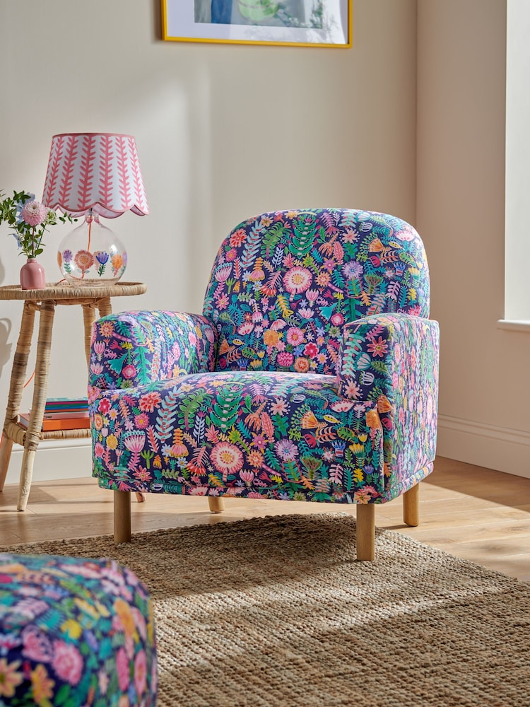Lucy Tiffney Navy Ditsy Floral Accent Chair - Image 1 of 8