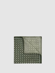 Reiss Olive Pulcino Reversible Silk Pocket Square - Image 1 of 5