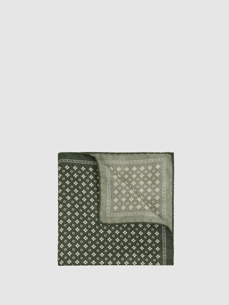 Reiss Olive Pulcino Reversible Silk Pocket Square - Image 1 of 5