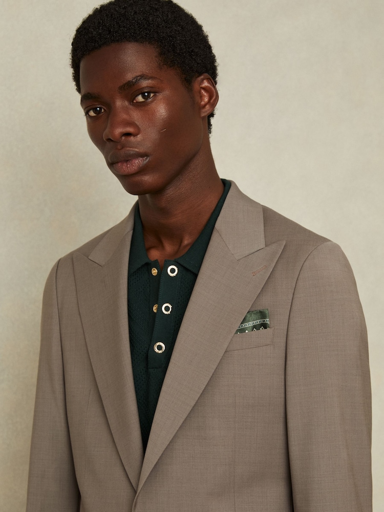 Reiss Olive Pulcino Reversible Silk Pocket Square - Image 2 of 5