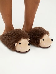 Boux Avenue Brown Hedgehog Plush Mule Slippers - Image 1 of 6
