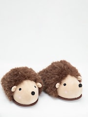 Boux Avenue Brown Hedgehog Plush Mule Slippers - Image 3 of 6