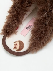 Boux Avenue Brown Hedgehog Plush Mule Slippers - Image 4 of 6