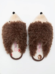 Boux Avenue Brown Hedgehog Plush Mule Slippers - Image 6 of 6