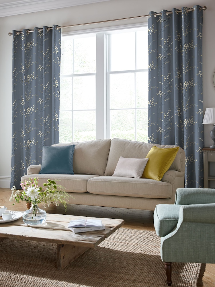 Laura Ashley Dark Seaspray Blue Pussy Willow Made to Measure 100% Cotton Curtains - Image 1 of 9