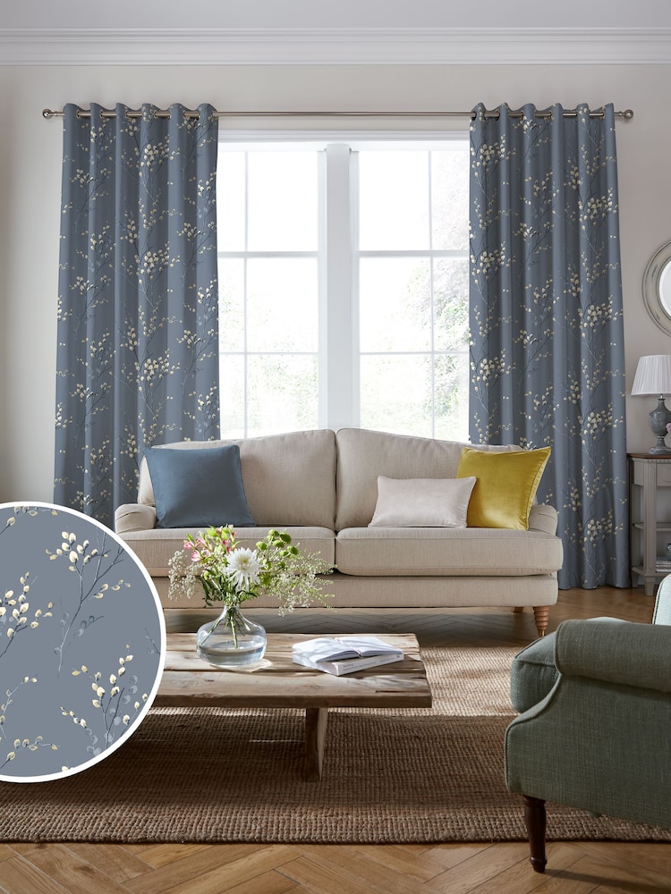 Laura Ashley Dark Seaspray Blue Pussy Willow Made to Measure 100% Cotton Curtains - Image 2 of 9