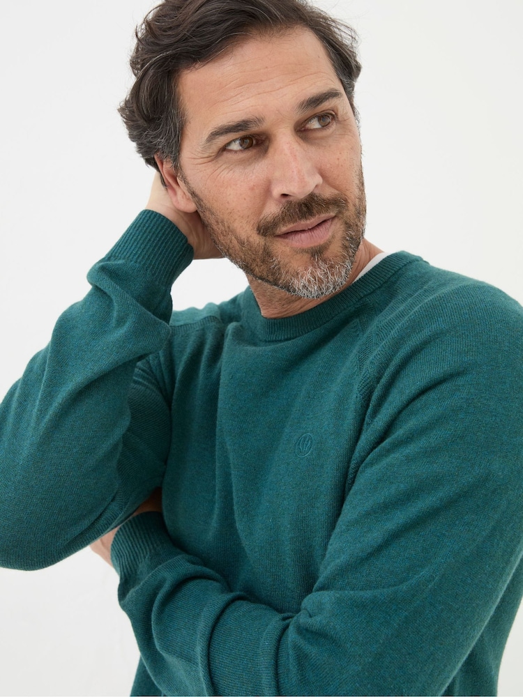 FatFace Rye Teal Blue Cotton Cashmere Crew Neck Jumper - Image 1 of 6 FatFace Rye Teal Blue Cotton Cashmere Crew Neck Jumper - Image 1 of 6