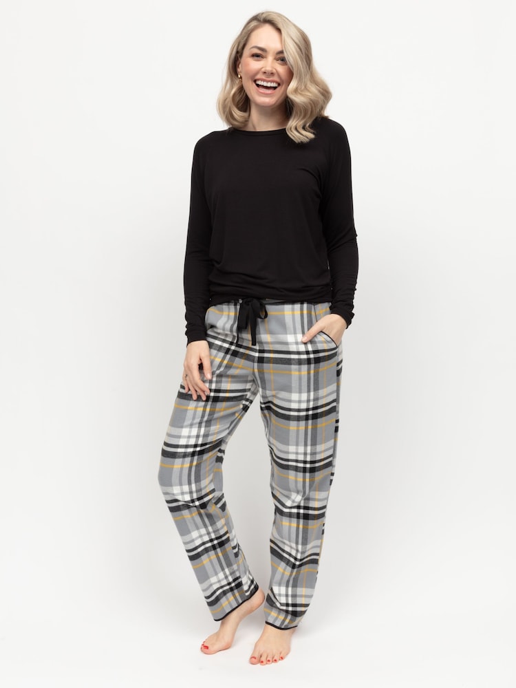 Cyberjammies Grey Slouch Top and Check Bottoms 100% Cotton Pyjamas Set - Image 1 of 3