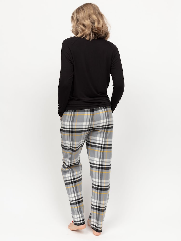 Cyberjammies Grey Slouch Top and Check Bottoms 100% Cotton Pyjamas Set - Image 2 of 3