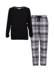 Cyberjammies Grey Slouch Top and Check Bottoms 100% Cotton Pyjamas Set - Image 3 of 3